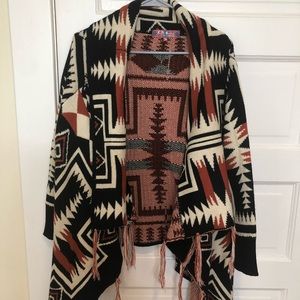 Aztec style chunky sweater with fringe